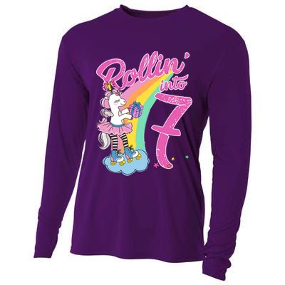 Rollin' Into 7 Skating Unicorn Birthday Cooling Performance Long Sleeve Crew