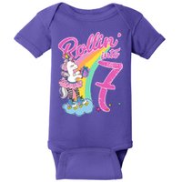 Rollin' Into 7 Skating Unicorn Birthday Baby Bodysuit