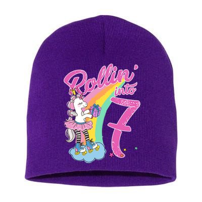 Rollin' Into 7 Skating Unicorn Birthday Short Acrylic Beanie