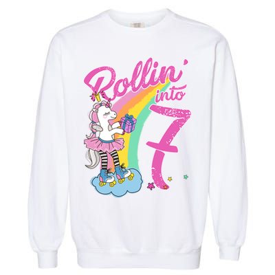 Rollin' Into 7 Skating Unicorn Birthday Garment-Dyed Sweatshirt