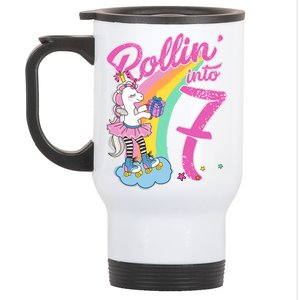 Rollin' Into 7 Skating Unicorn Birthday Stainless Steel Travel Mug