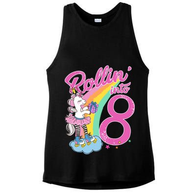 Rollin' Into 8 Skating Unicorn Birthday Ladies PosiCharge Tri-Blend Wicking Tank