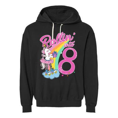 Rollin' Into 8 Skating Unicorn Birthday Garment-Dyed Fleece Hoodie
