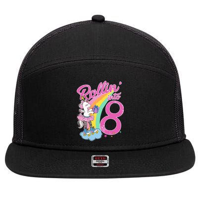 Rollin' Into 8 Skating Unicorn Birthday 7 Panel Mesh Trucker Snapback Hat