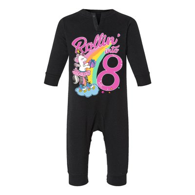 Rollin' Into 8 Skating Unicorn Birthday Infant Fleece One Piece