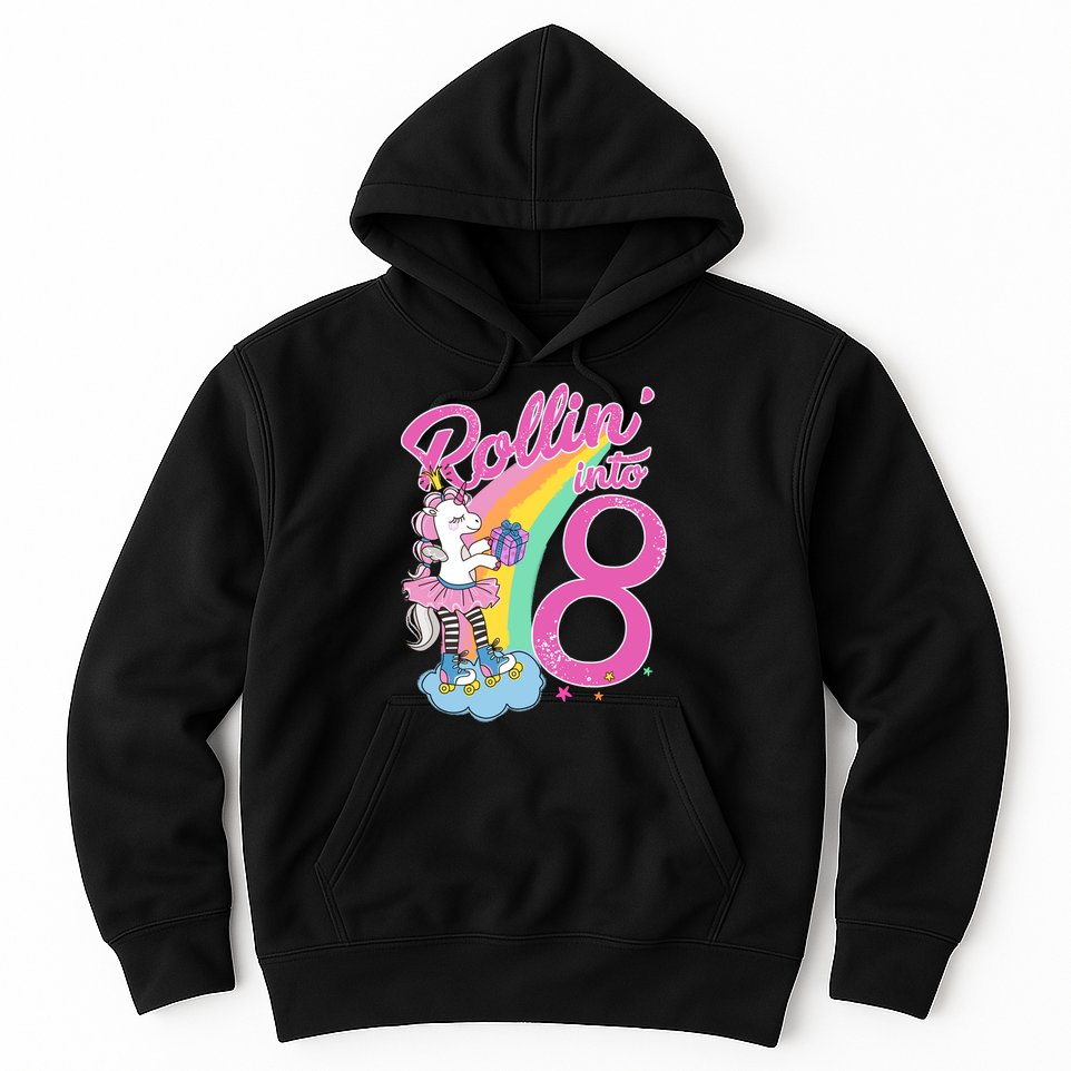 Rollin' Into 8 Skating Unicorn Birthday Hoodie