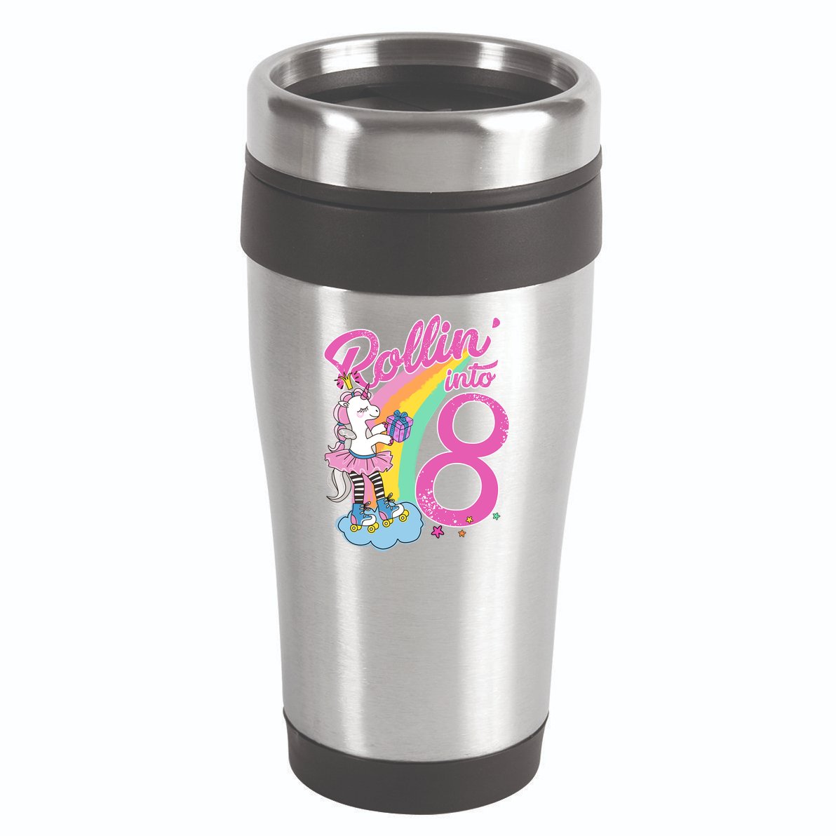 Rollin' Into 8 Skating Unicorn Birthday 16oz Travel Tumbler