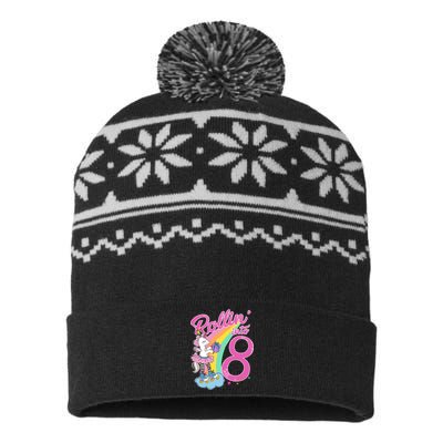 Rollin' Into 8 Skating Unicorn Birthday USA-Made Snowflake Beanie