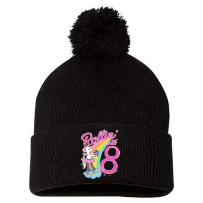 Rollin' Into 8 Skating Unicorn Birthday Pom Pom 12in Knit Beanie