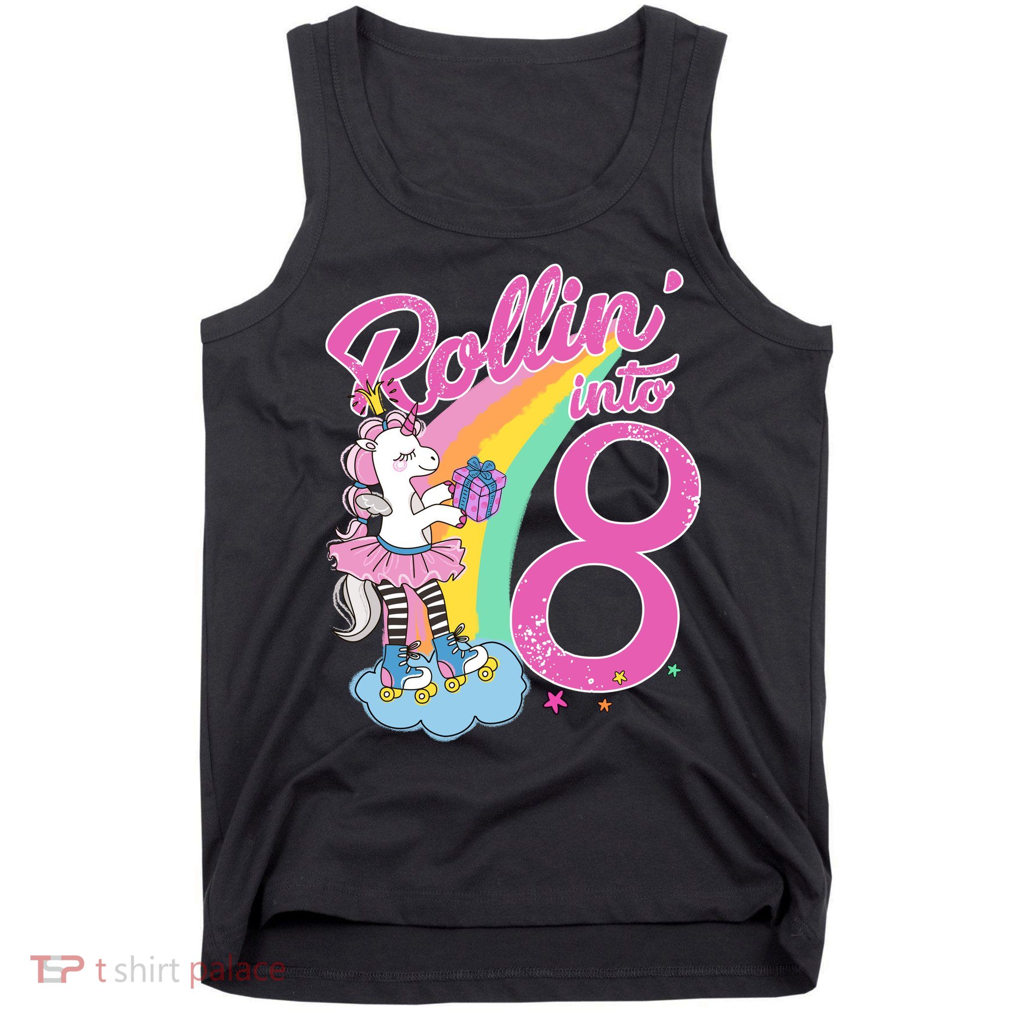 Rollin' Into 8 Skating Unicorn Birthday Tank Top