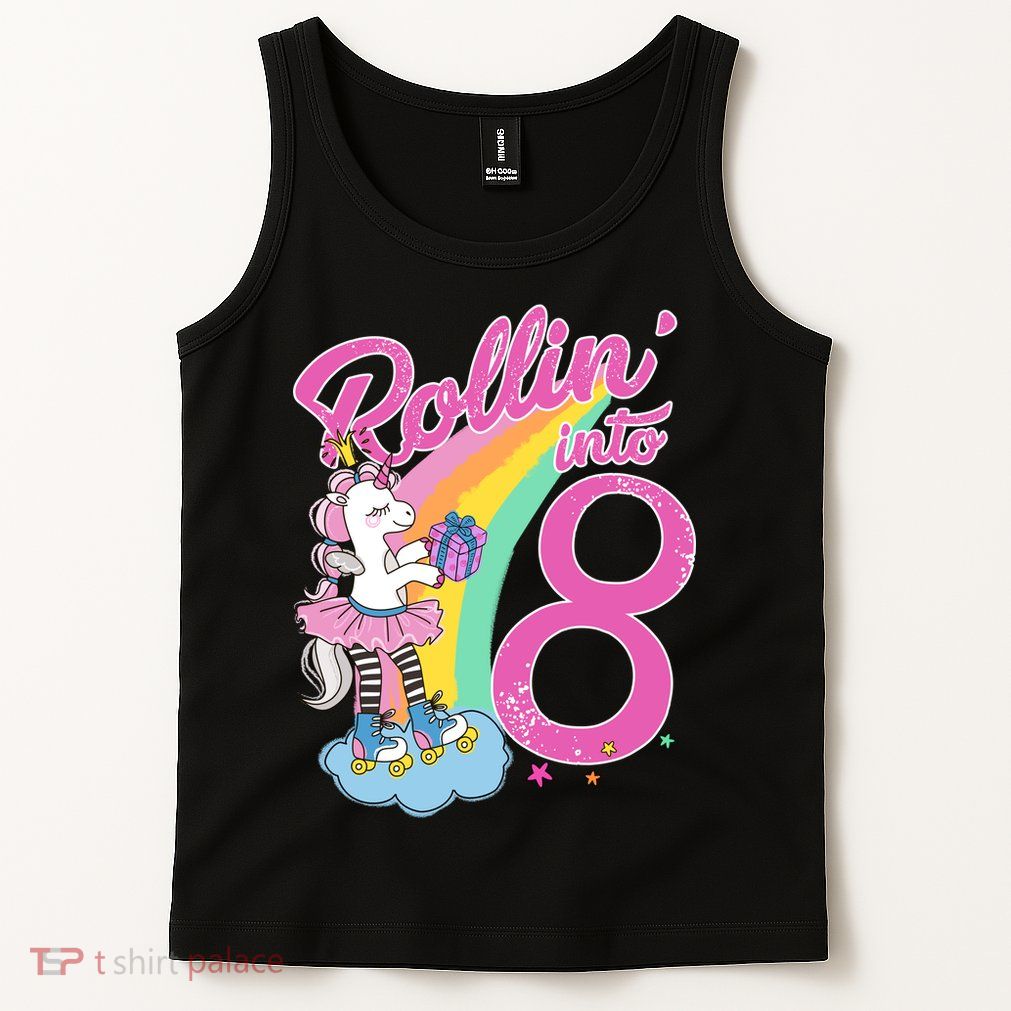 Rollin' Into 8 Skating Unicorn Birthday Tank Top