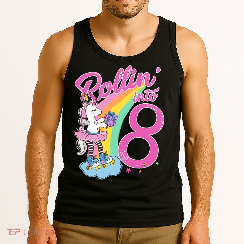 Rollin' Into 8 Skating Unicorn Birthday Tank Top