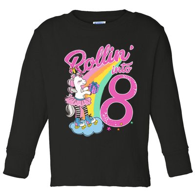 Rollin' Into 8 Skating Unicorn Birthday Toddler Long Sleeve Shirt