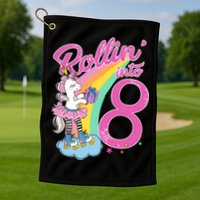 Rollin' Into 8 Skating Unicorn Birthday Golf Towel