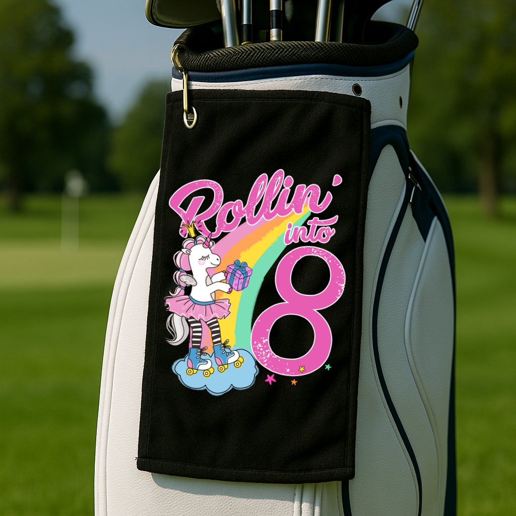 Rollin' Into 8 Skating Unicorn Birthday Golf Towel