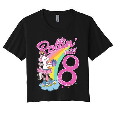 Rollin' Into 8 Skating Unicorn Birthday Crop Top