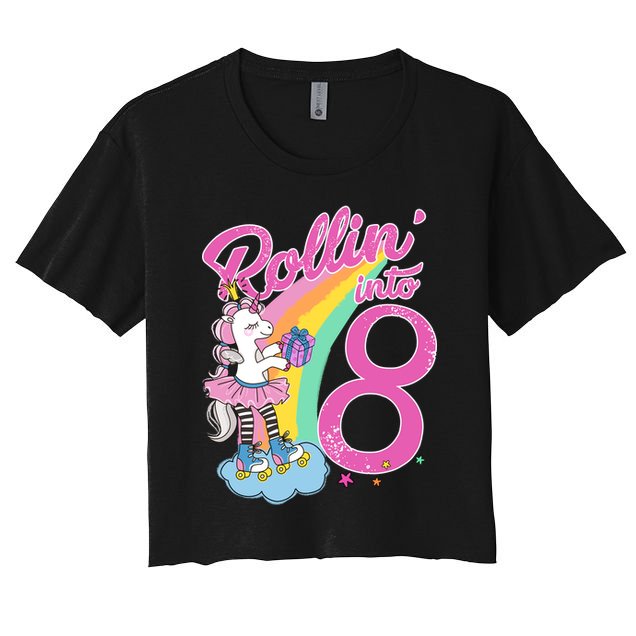 Rollin' Into 8 Skating Unicorn Birthday Crop Top