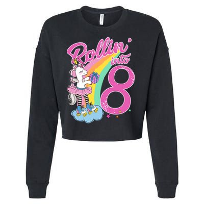 Rollin' Into 8 Skating Unicorn Birthday Cropped Pullover Crew