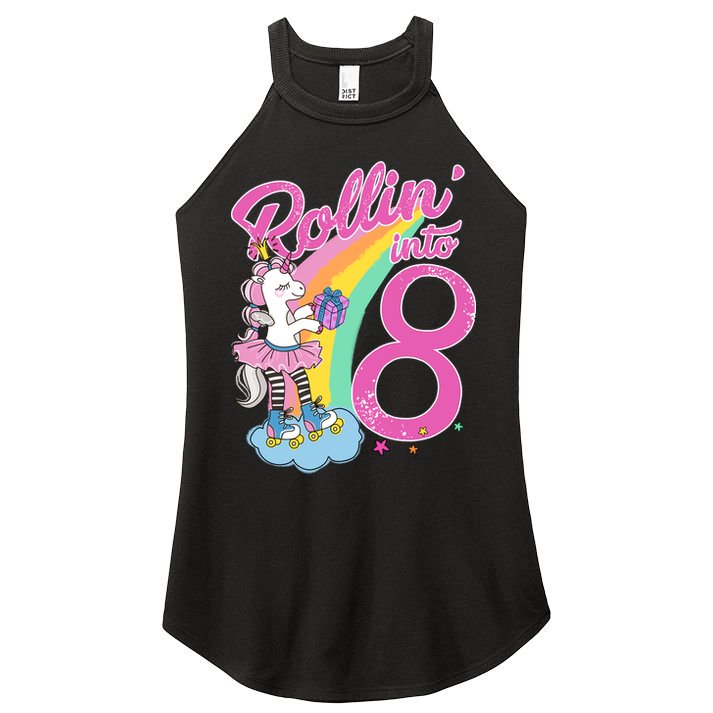 Rollin' Into 8 Skating Unicorn Birthday Women's Perfect Tri Rocker Tank