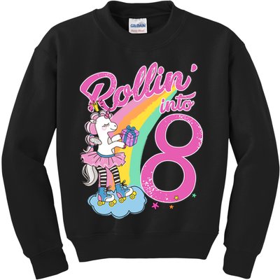 Rollin' Into 8 Skating Unicorn Birthday Kids Sweatshirt