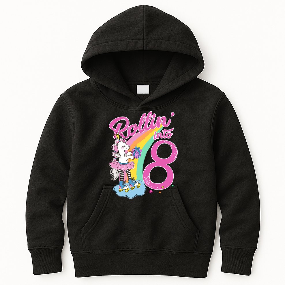 Rollin' Into 8 Skating Unicorn Birthday Kids Hoodie