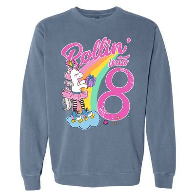 Rollin' Into 8 Skating Unicorn Birthday Garment-Dyed Sweatshirt