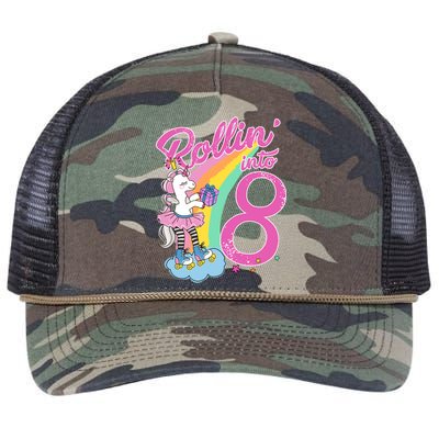 Rollin' Into 8 Skating Unicorn Birthday Retro Rope Trucker Hat Cap