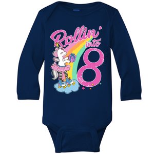 Rollin' Into 8 Skating Unicorn Birthday Baby Long Sleeve Bodysuit