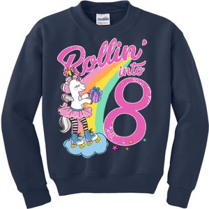 Rollin' Into 8 Skating Unicorn Birthday Kids Sweatshirt