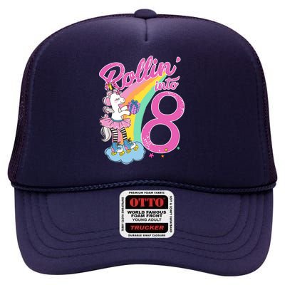 Rollin' Into 8 Skating Unicorn Birthday High Crown Mesh Back Trucker Hat