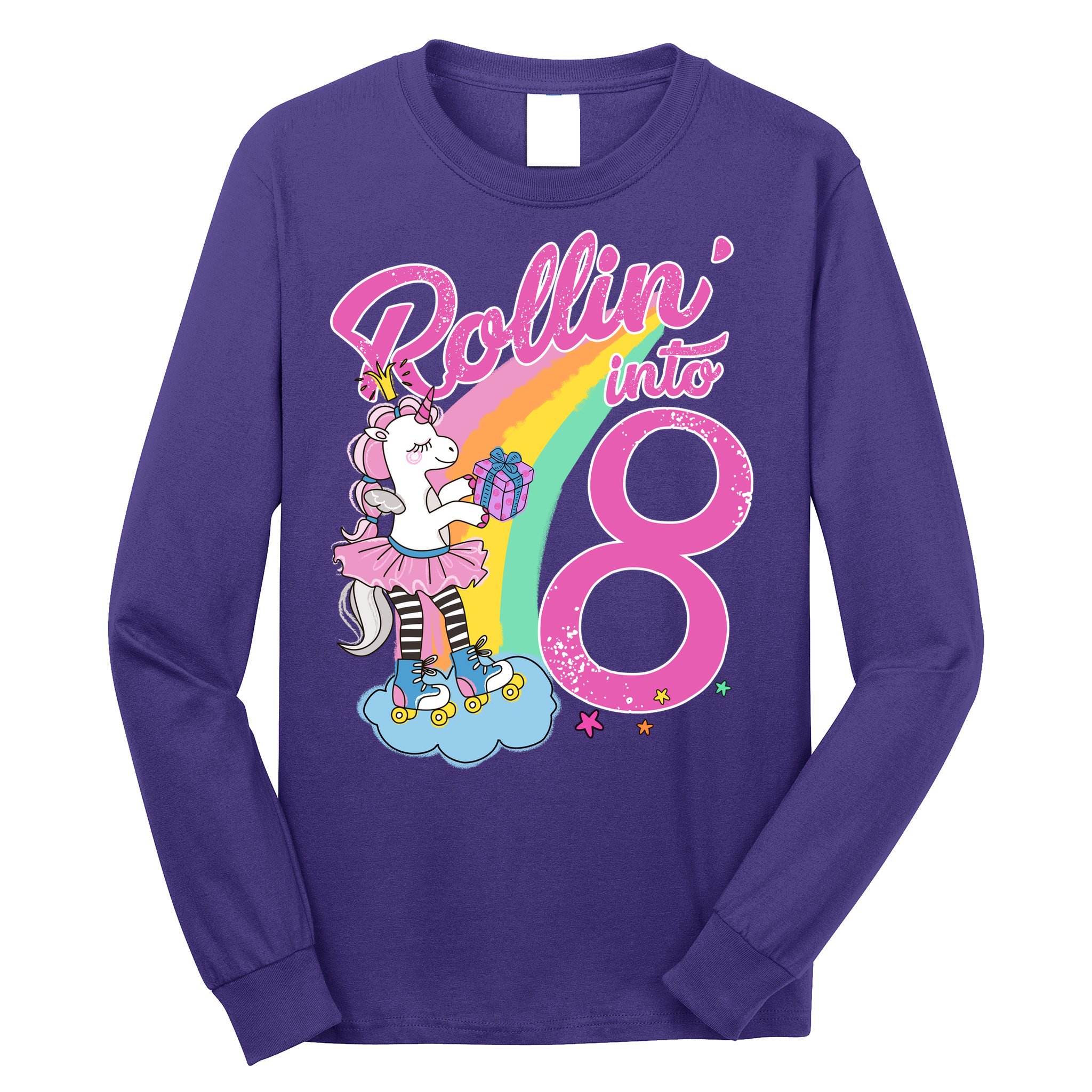 Rollin' Into 8 Skating Unicorn Birthday Long Sleeve Shirt