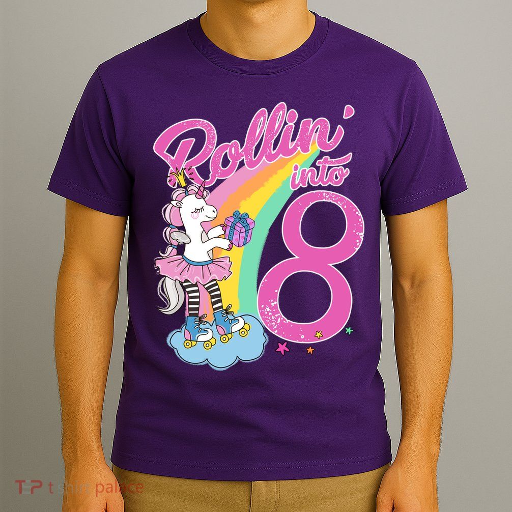 Rollin' Into 8 Skating Unicorn Birthday T-Shirt