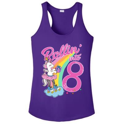 Rollin' Into 8 Skating Unicorn Birthday Ladies PosiCharge Competitor Racerback Tank