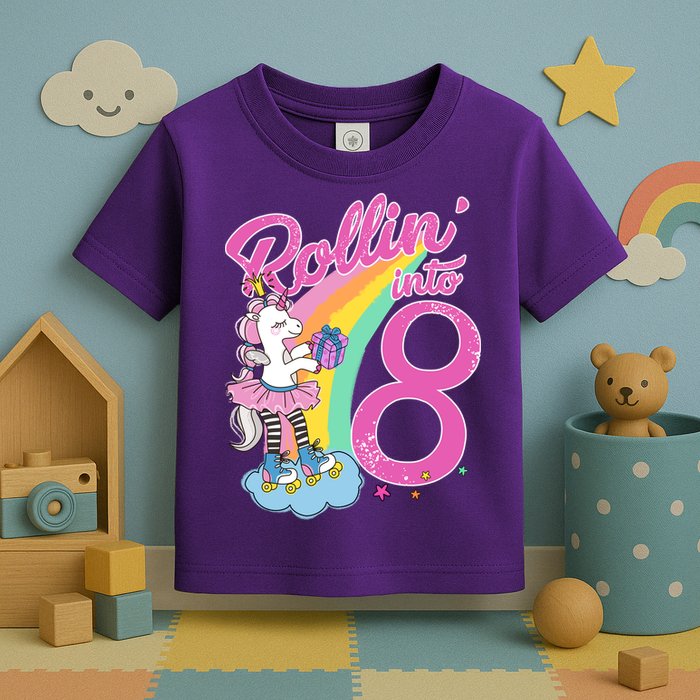 Rollin' Into 8 Skating Unicorn Birthday Toddler T-Shirt