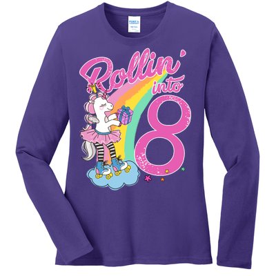 Rollin' Into 8 Skating Unicorn Birthday Ladies Long Sleeve Shirt