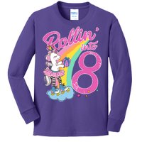 Rollin' Into 8 Skating Unicorn Birthday Kids Long Sleeve Shirt