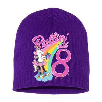 Rollin' Into 8 Skating Unicorn Birthday Short Acrylic Beanie