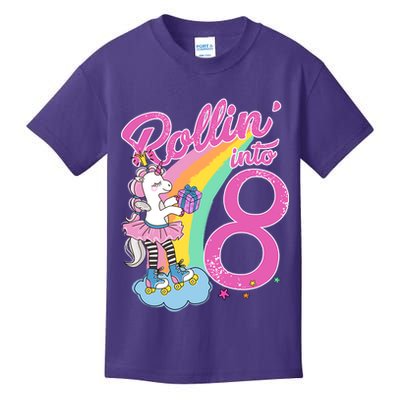 Rollin' Into 8 Skating Unicorn Birthday Kids T-Shirt