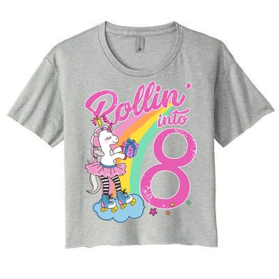 Rollin' Into 8 Skating Unicorn Birthday Women's Crop Top Tee