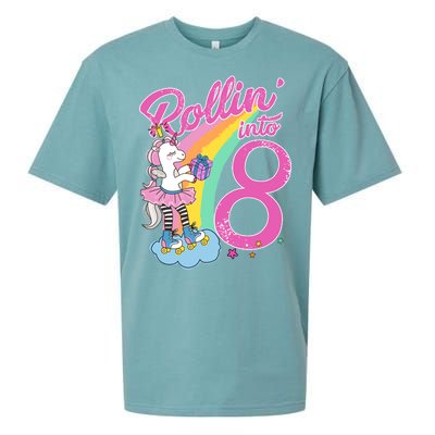 Rollin' Into 8 Skating Unicorn Birthday Sueded Cloud Jersey T-Shirt