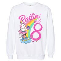 Rollin' Into 8 Skating Unicorn Birthday Garment-Dyed Sweatshirt