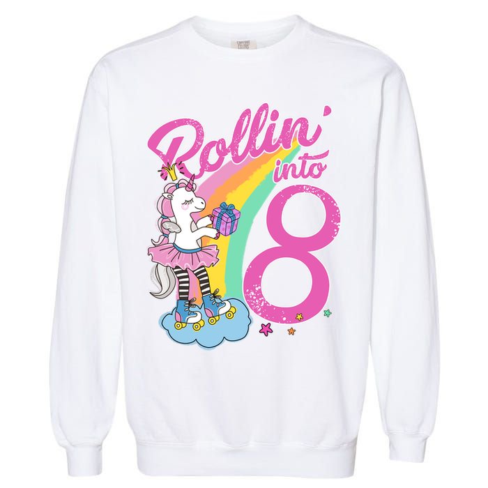 Rollin' Into 8 Skating Unicorn Birthday Garment-Dyed Sweatshirt