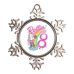 Rollin' Into 8 Skating Unicorn Birthday Metallic Star Ornament