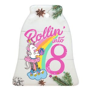 Rollin' Into 8 Skating Unicorn Birthday Ceramic Bell Ornament