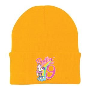 Rollin' Into 9 Skating Unicorn Birthday Knit Cap Winter Beanie