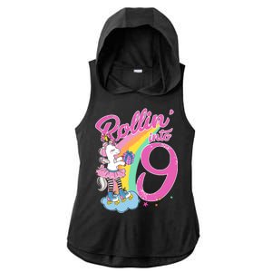 Rollin' Into 9 Skating Unicorn Birthday Ladies PosiCharge Tri-Blend Wicking Draft Hoodie Tank