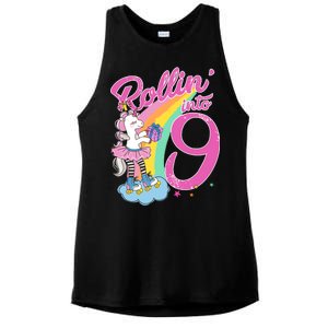 Rollin' Into 9 Skating Unicorn Birthday Ladies PosiCharge Tri-Blend Wicking Tank