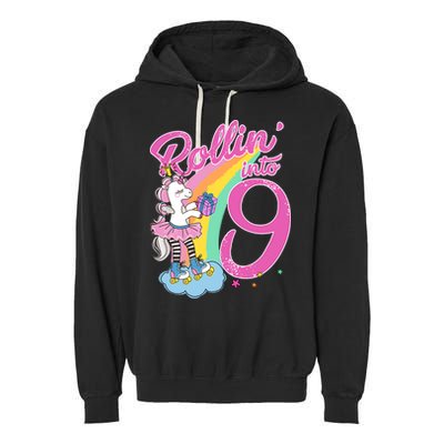 Rollin' Into 9 Skating Unicorn Birthday Garment-Dyed Fleece Hoodie