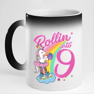 Rollin' Into 9 Skating Unicorn Birthday 11oz Black Color Changing Mug