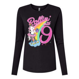 Rollin' Into 9 Skating Unicorn Birthday Womens Cotton Relaxed Long Sleeve T-Shirt